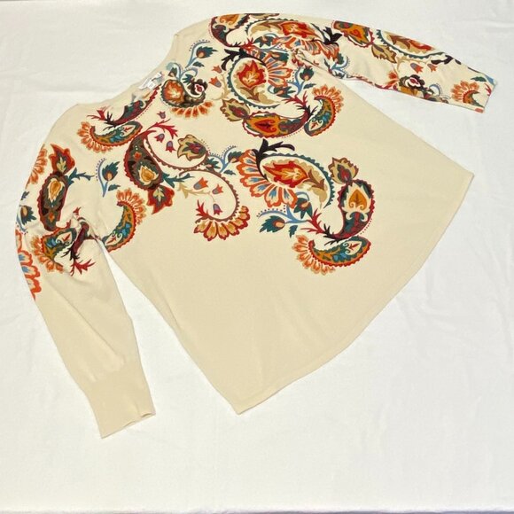 Chico’s Rust Green XL Knit Sweater Tee Long Sleeve Paisley Bateau Neck Pull Over - Picture 9 of 14